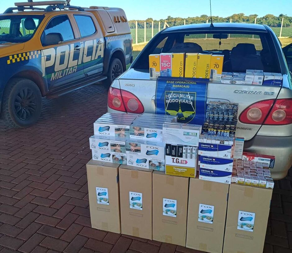 Canetas emagrecedoras ilegais apreendidas pela Policia Militar rodoviária durante fiscalização na MS-162.