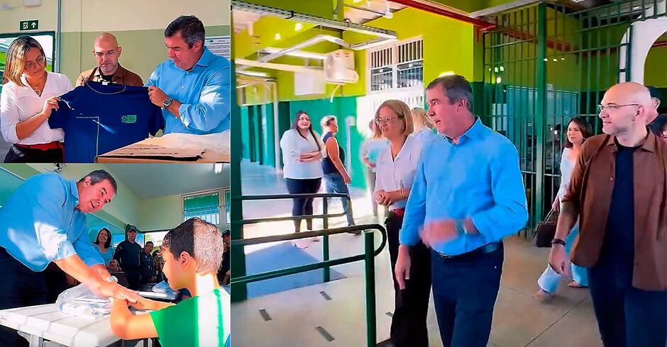 O governador tamb&eacute;m fez a entrega de kits e uniformes escolares na unidade que visitou