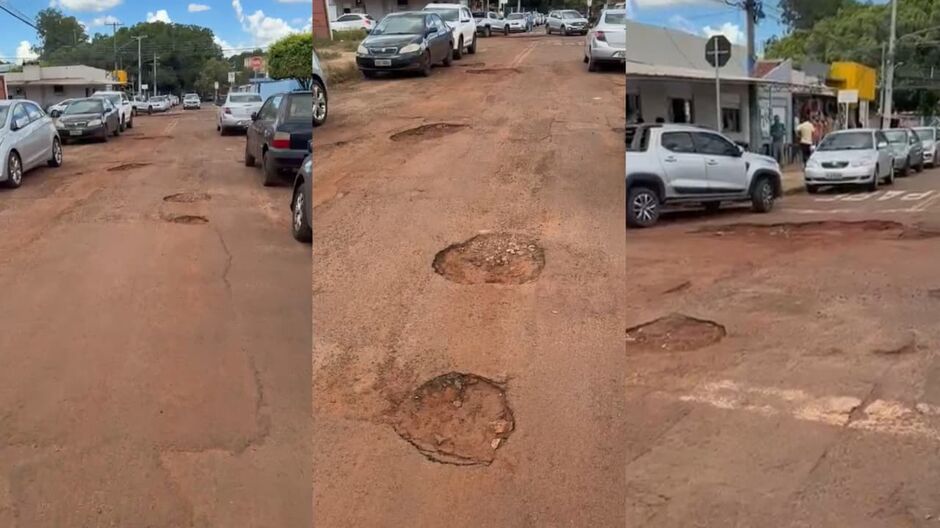 Buracos na rua Nova de Julho surpreendem pedestres e motoristas que passam por ela 