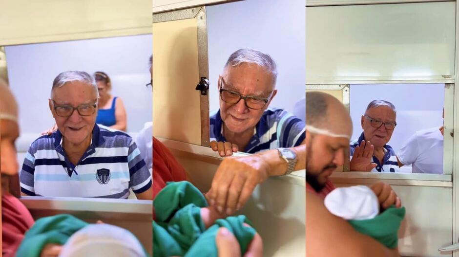 Encontro entre bisav&ocirc; e rec&eacute;m-nascido emociona fam&iacute;lia em Campo Grande