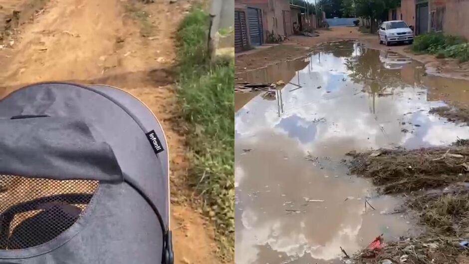 Po&ccedil;a de &aacute;gua ocupa toda a rua no bairro Varandas do Campo 