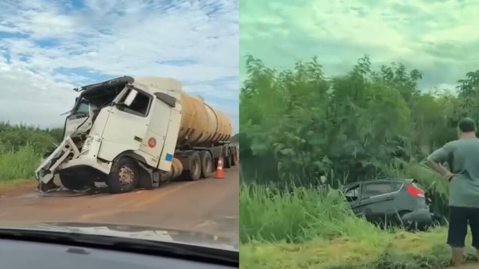 Frente de caminh&atilde;o ficou destru&iacute;da 
