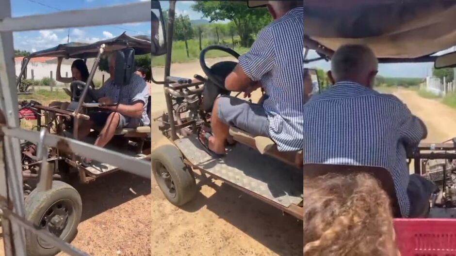 Idoso chama aten&ccedil;&atilde;o por construir carro do zero e levar fam&iacute;lia para fazer 'test drive'