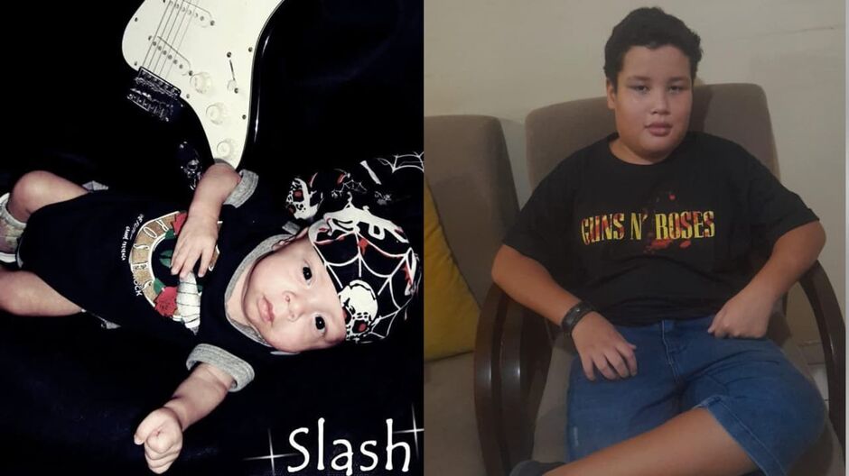 O pequeno, hoje com 11 anos, gosta de ouvir as m&uacute;sicas da banda