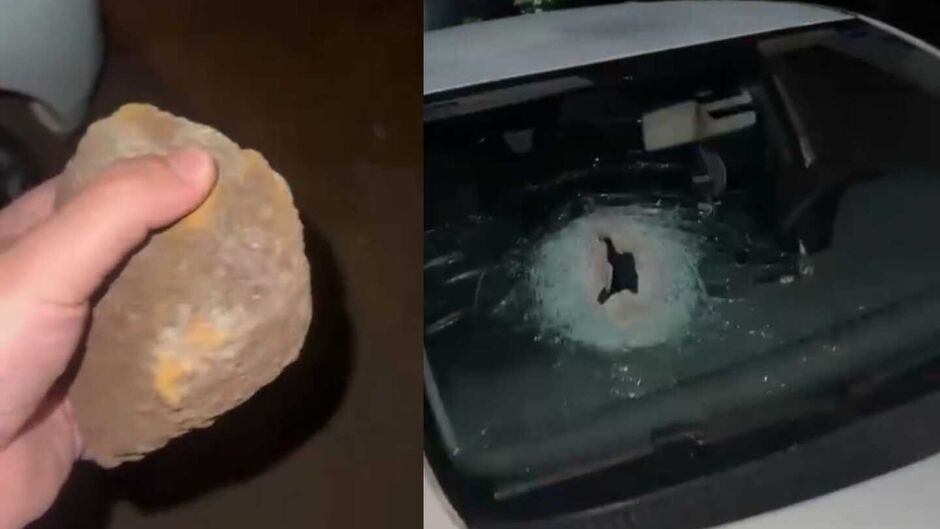 Ve&iacute;culo foi destru&iacute;do com a pedrada