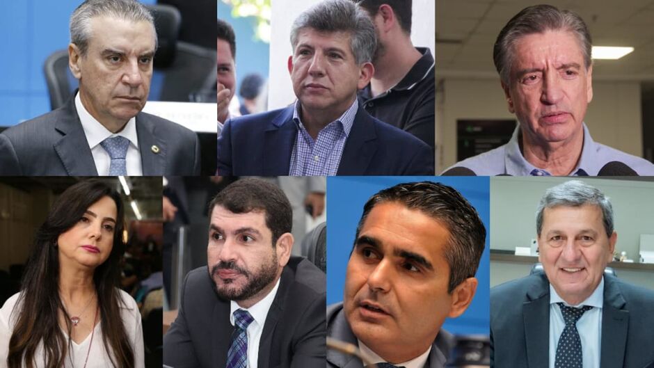 Da esquerda para direita: Paulo Corr&ecirc;a (PL), L&iacute;dio Lopes (Avante), Dagoberto Nogueira (PP), Mara Caseiro (PL), Jamilson Name (PP), Herculano Borges e o atual conselheiro do Tribunal de Contas do Estado (TCE-MS), S&eacute;rgio de Paula