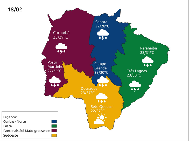 mapa tempo 18 fevereiro