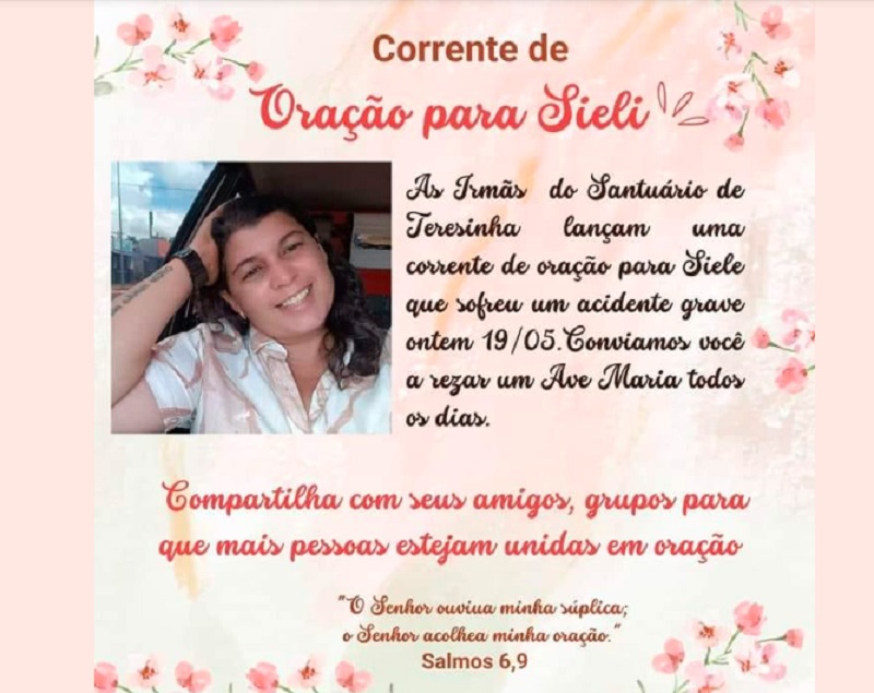 Sieli teve ferimentos graves na cabeça e coluna