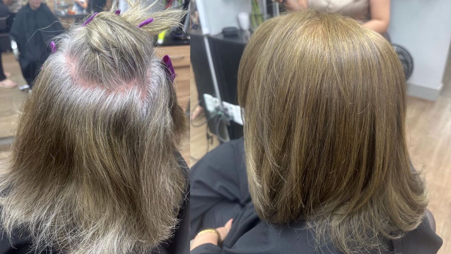 Antes e depois: cabelos da cliente passaram pelo procedimento da técnica gloss express