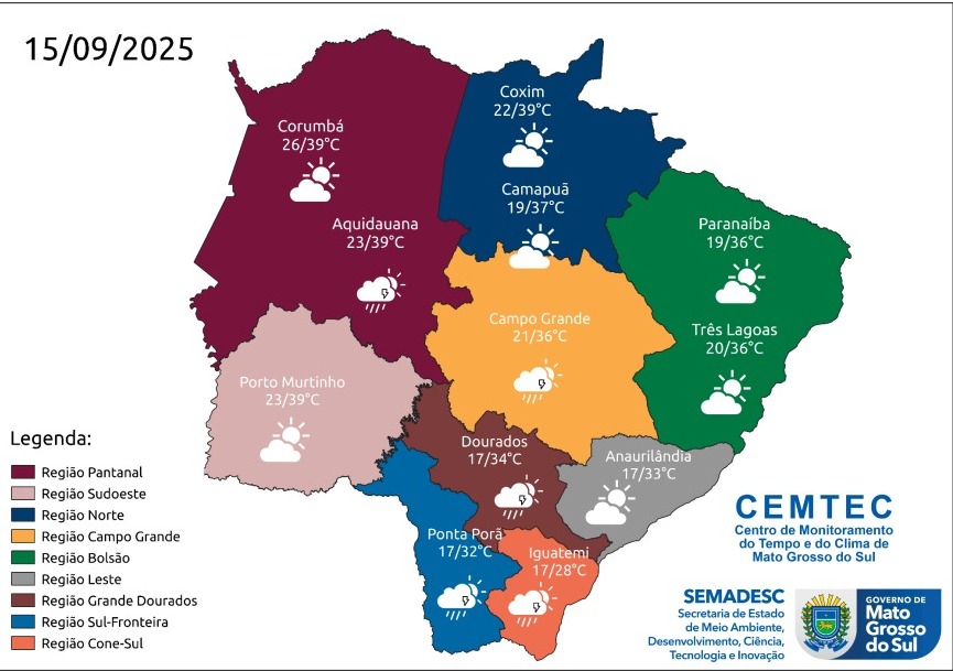 O dia será quente em boa parte de MS